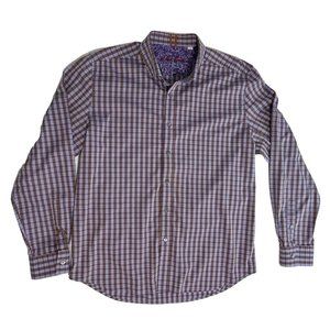 ROBERT GRAHAM Tailored Button Up Casual Dress Shirt Purple Brown Mens 2XL